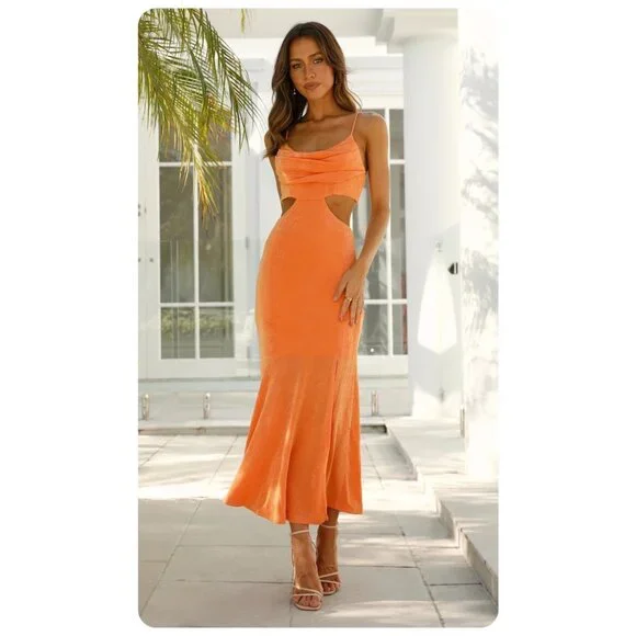 strapless open back dress Coral spaghetti strap pleated maxi dress, Garden of Eden main image 0
